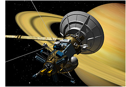 Artist's concept of Cassini space probe approaching Saturn
