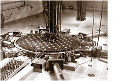 Closeup of plenum while reactor's charge and 
discharge machines are at work.